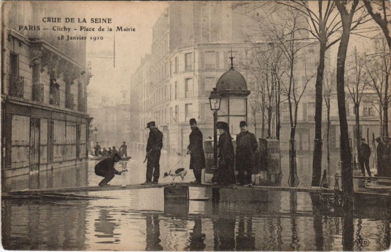 CPA Inondations 1910 PARIS Clichy Place de la mairie (996954)