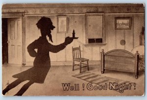 Signed Artist Postcard Man Shadow With Candle Well Good Night Eugene Oregon OR
