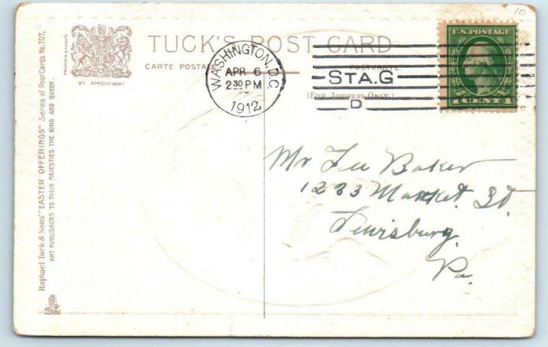 Tuck EASTER GREETINGS Embossed Postcard CHICKENS & BABY CHICKS 1912 Postcard