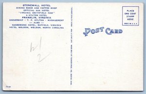 FRANKLIN VIRGINIA*STONEWALL HOTEL*DINING ROOM*COFFEE SHOP*SMITHFIELD HAM*HYLTON