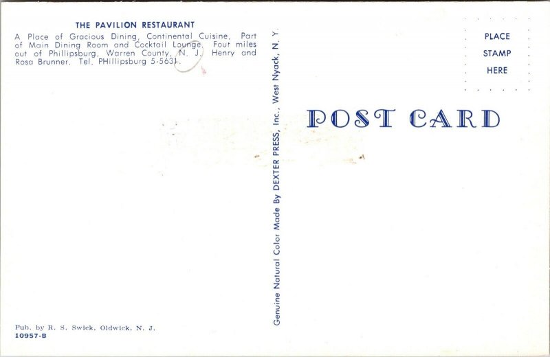 Postcard The Pavilion Restaurant in Philipsburg, New Jersey~139297