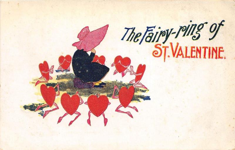 C33/ Valentine's Day Holiday Postcard c1910 Humanized Hearts Girl Fairy Ring 25