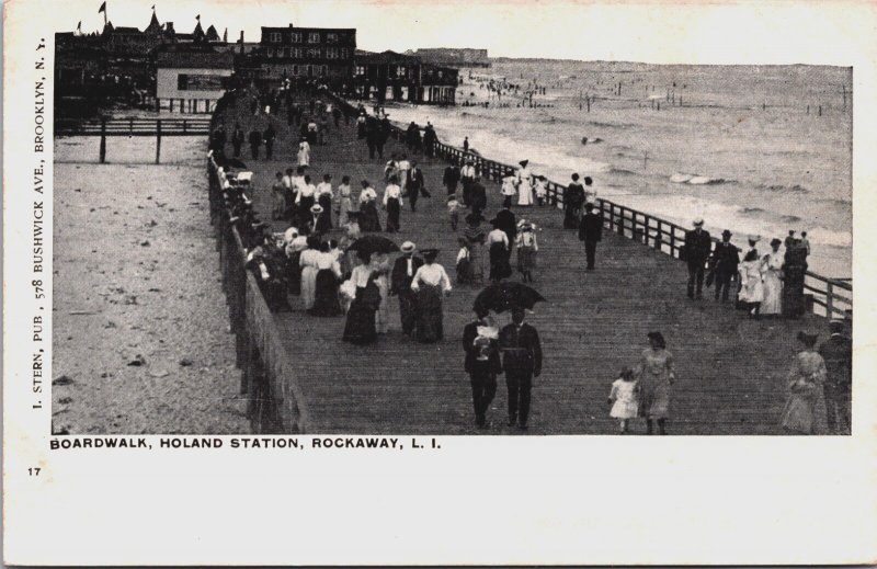 Boardwalk Holland Station Rockaway Long Island New York Vintage Postcard C082