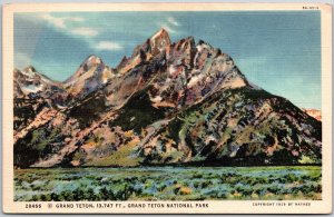 Wyoming WY, Grand Teton Mountain, National Park, Pikes Peak, Vintage Postcard