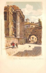 NERVI FORUMS RUINS ROME ITALY DOG ARTIST SIGNED POSTCARD (c. 1900)