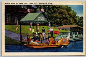 Vtg Springfield Massachusetts MA Paddle Boats Porter Lake Forest Park Postcard