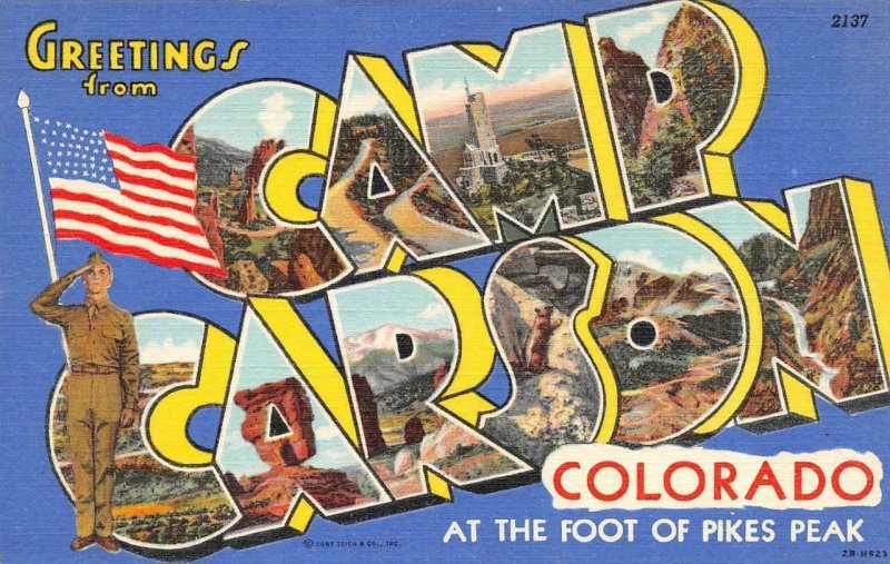 CO, Colorado   CAMP CARSON LARGE LETTER LINEN Greetings   ca1940's Postcard