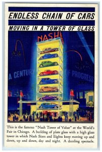 1940 Endless Chain Cars Moving Tower Glass Worlds Fair Chicago Illinois Postcard