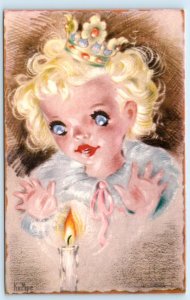 PRETTY LITTLE GIRL Swedish Artist Kempe ~ MERRY CHRISTMAS & NEW YEAR Postcard