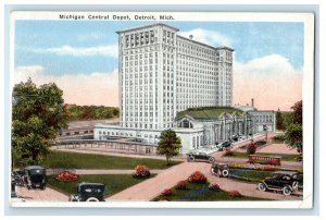 c1920s Cars Crossing, Michigan Central Depot Detroit Michigan MI Posted