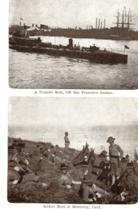 WWI Navy Torpedo Boat Army Soldiers Monterey California Postcard