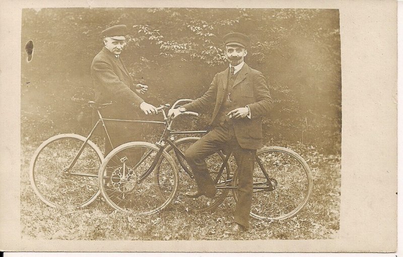 RPPC Bicycles, Two Men with Bikes, ca, 1910, Germany, Mustache