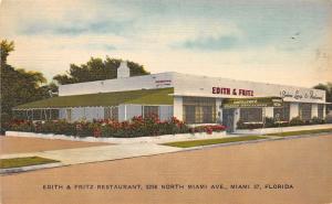 A44/ Miami Florida Fl Postcard Linen Roadside Edith & Fritz Restaurant Lounge