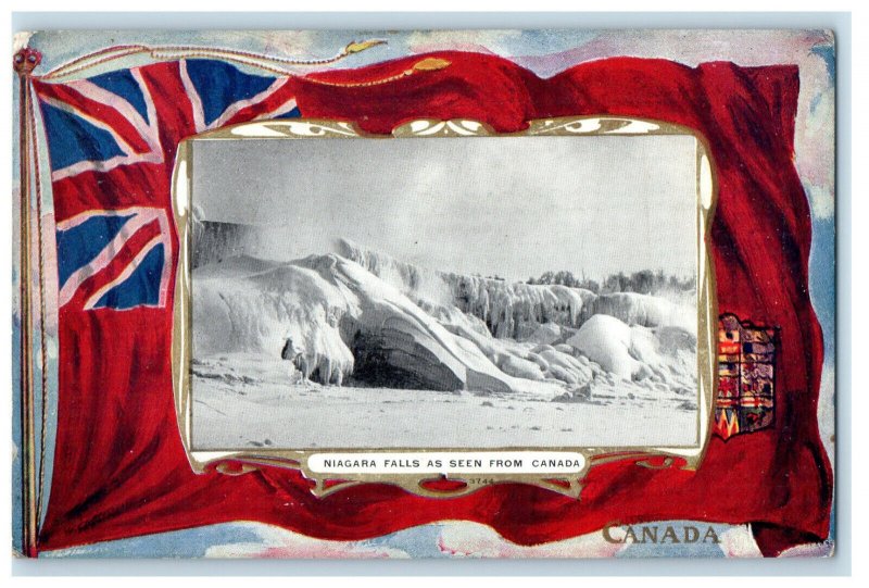 c1910 British Flag Frame, Niagara Falls As Seen from Canada Antique Postcard