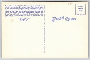 Norfolk Virginia~SS Pocahontas Automobile & Passenger Transport~Vintage Linen PC