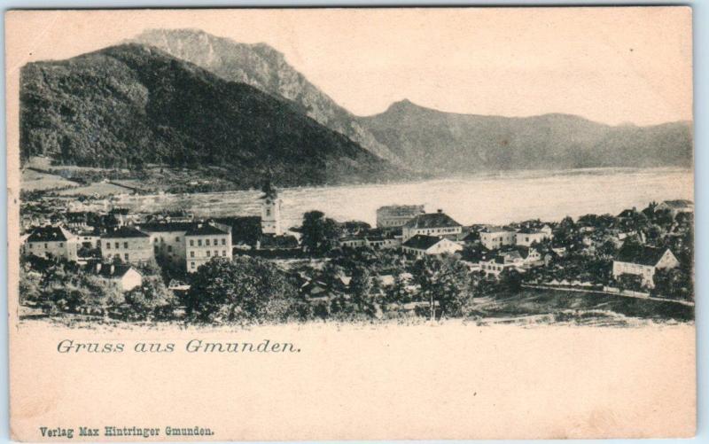 GRUSS aus GMUNDEN, AUSTRIA   Birdseye View    c1900s UDB  Postcard