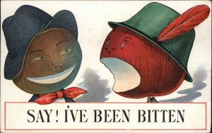 Fantasy Veggie Fruit Head People Apples I'VE BEEN BITTEN c1910 Postcard