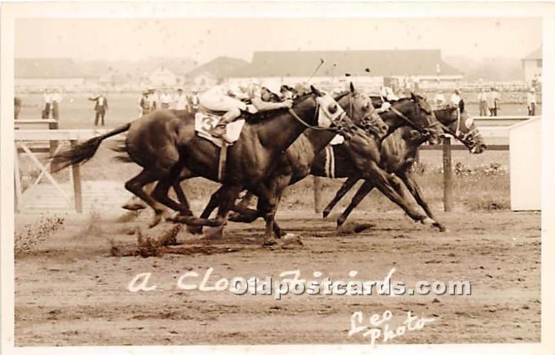 A Close Finish, Leo Photo Real Photo Horse Racing Unused 