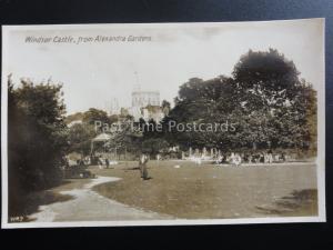 WINDSOR CASTLE from Alexandra Gardens showing BANDSTAND - Old RP Postcard by WR7
