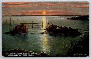 Sunset From Rosario Beach On Beautiful Puget Sound Washington Postcard M23