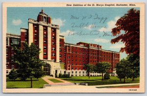 Rochester Minnesota~New Addition Of St Marys Hospital Bldg~Vtg Linen Postcard