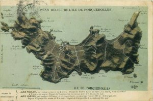 Relief map of the island of Porquerolles postcard 