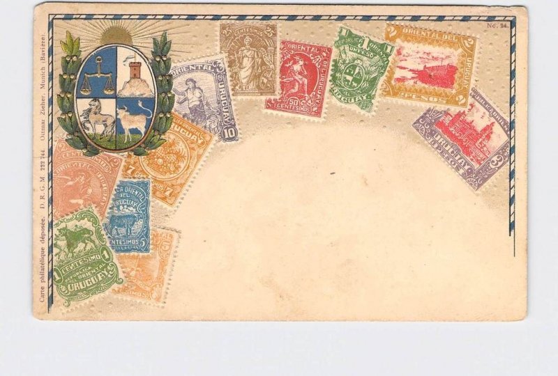 PPC POSTCARD URUGUAY STAMPS POSTAGE COAT OF ARMS EMBOSSED UNDIVIDED BACK #2