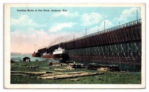 1923 Loading Boats at Ashland, WI Ore Dock Postcard