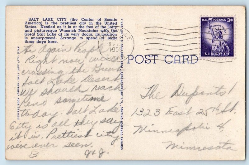 1958 Greetings From Salt Lake City Big Letters Utah UT Correspondence Postcard