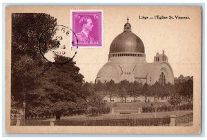 1945 Church of St. Vincent Liege Belgium Vintage Unposted Postcard