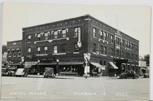 CLARION IA HOTEL MOORE CLARION CANDY KITCHEN STARKS STYLE SHOP RPPC POSTCARD K4