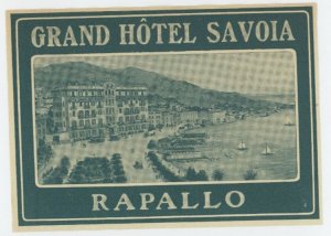 1930's-40's Grand Hotel Savoia Rapallo Label Luggage Label EVN2