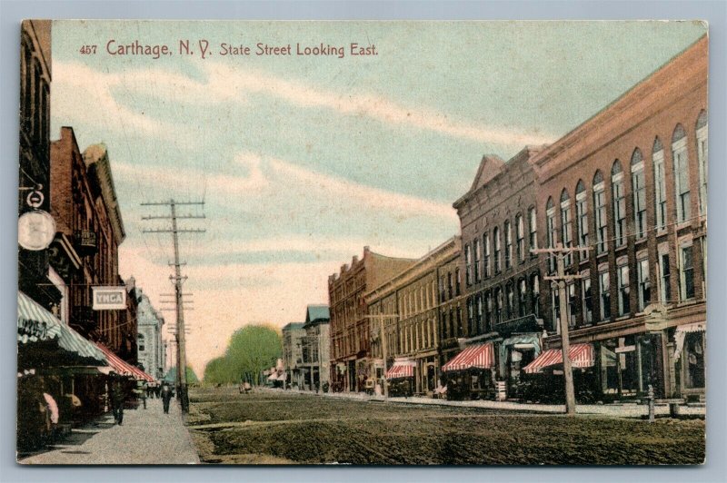 CARTHAGE NY STATE STREET LOOKING EAST ANTIQUE POSTCARD