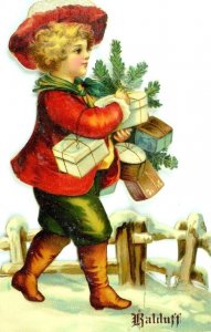 1870's-80's Lovely Ralduff Die Cut Victorian Christmas Child Presents Scrap *P