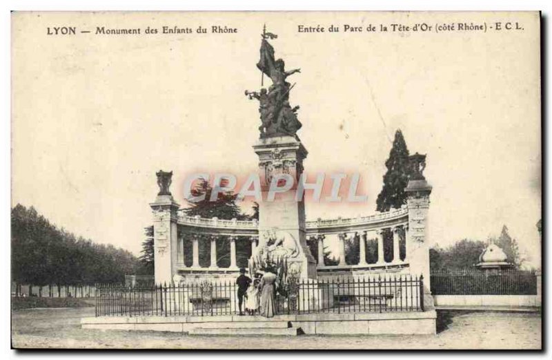 Old Postcard Lyon Monument Kids Du Rhone Entree's Head Park d & # 39Or