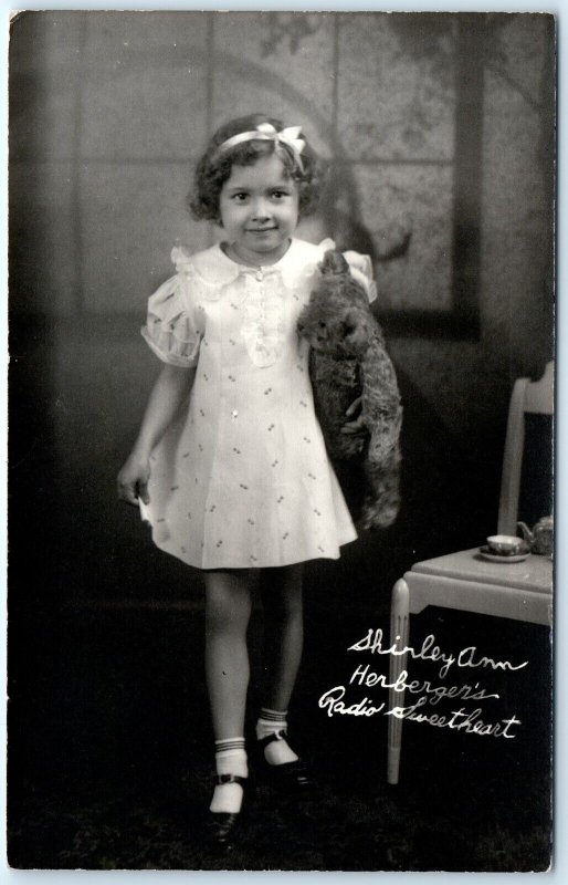 c1930s Shirley Ann RPPC Teddy Bear Child Radio Actress Herbergers Real Photo A97