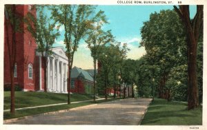 Vintage Postcard 1920's View of College Row Burlington Vermont VT