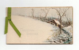 Vintage 1910's Custom Made Linen, Paper & Silk Christmas Booklet Greeting Card