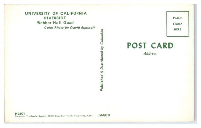 1960s University of California Riverside, Webber Hall Quad, Postcard