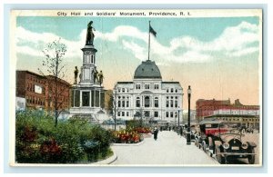 1920 City Hall and Soldiers Monument Providence Rhode Island RI Antique Postcard