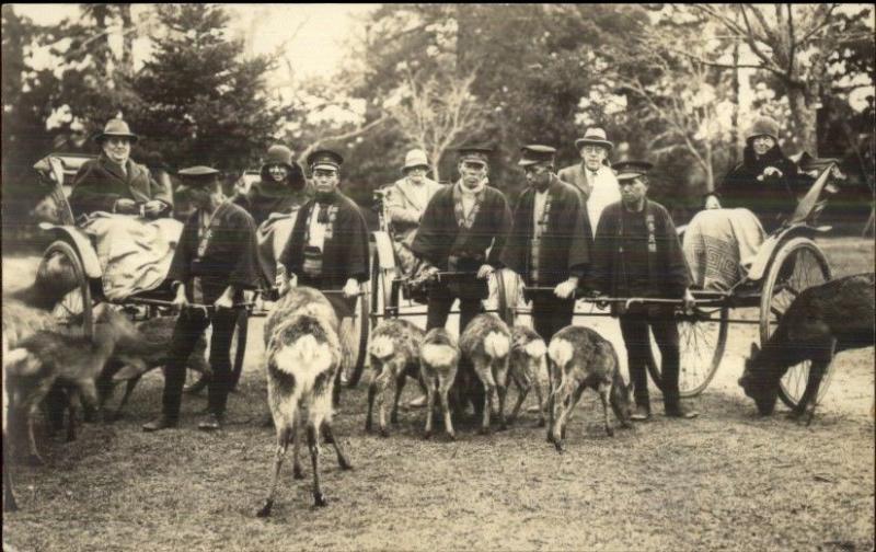 Nara Japan Men w/ Rickshas in Deer Park c1920s-30s Real Photo Postcard #1 dcn