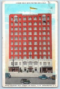 Washington DC Postcard The Hotel Houston Building Exterior  Cars 1930 Antique