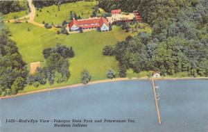 ANGOLA INDIANA BIRDS EYE VIEW POKAGON STATE PARK~POTAWATOMI INN POSTCARD c1930s