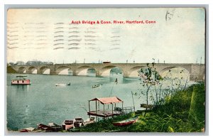 Postcard Arch Bridge & Conn. River Hartford Conn. Vintage Standard View Card