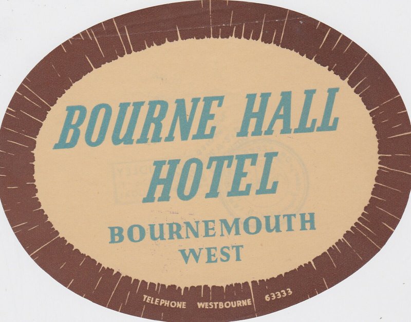 England Bournemouth Bourne Hall Hotel Vintage Luggage Label lbl1107