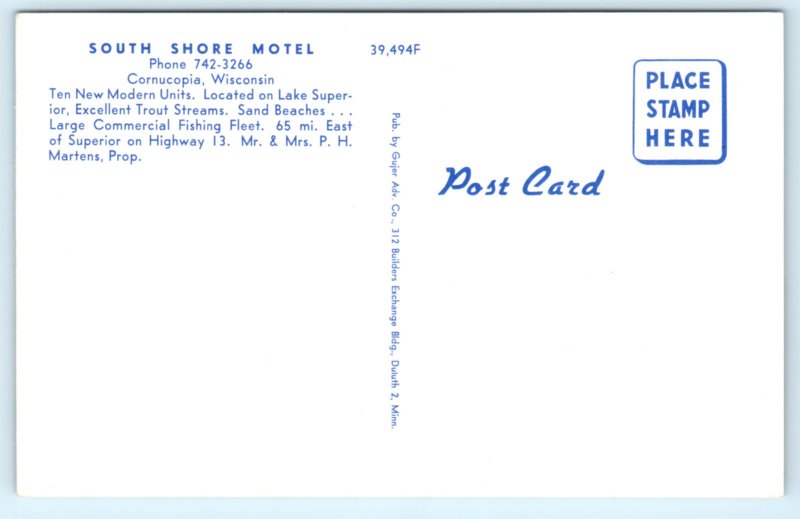 Cornucopia WI Wisconsin South Shore Motel Postcard