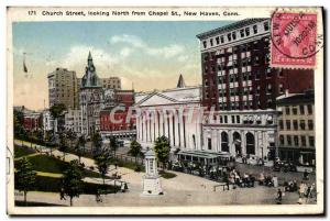 Postcard Old Church Street looking North from Chapel New Haven Conn