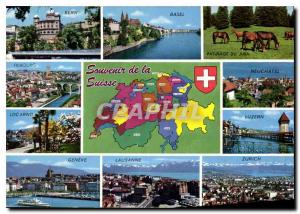 Modern Postcard Souvenir of Switzerland Bern Basel Pasture Jura Friborg Genev...