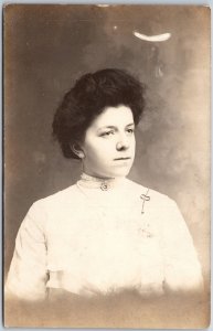 Portrait of a Young Woman with Pompadour Hairstyle, Vintage Postcard