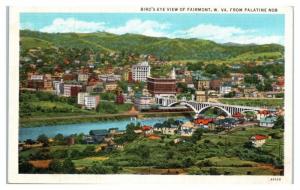 Mid-1900s Bird's-Eye View of Fairmont, WV from Palatine Nob Postcard